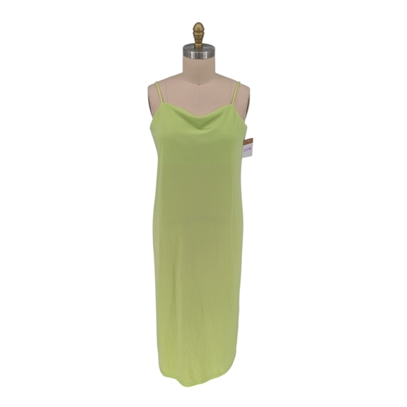 01540 NEW H&M Cowl Shift Midi Dress Neon Green Size Large minimalist casual - Picture 1 of 8